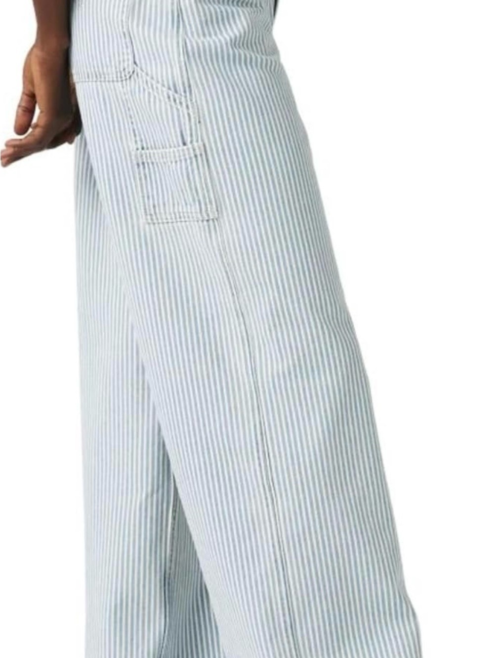 Levi's High-Rise Cinch Baggy Wide-Leg Jeans - Light Blue & White Stripes - Picture 3 of 10